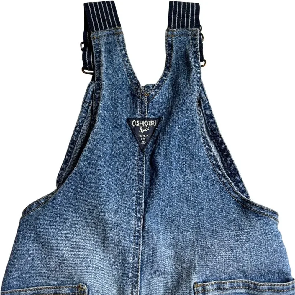 OshKosh B’gosh Denim Carpenter Overalls Toddler 4T Dark Wash Navy Straps